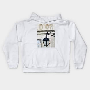 Gold Bar, French Cafe Culture, an old street lamp Kids Hoodie